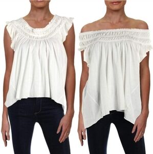 We the Free, Free People Womens Medium‎ Coconuts Top Smocked Gathered Neck Ivory